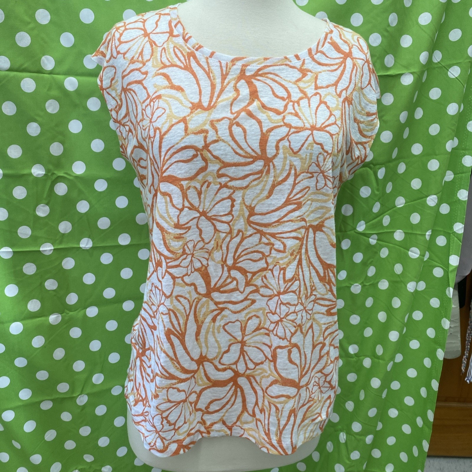 Martha Stewart Collection 100 Linen Top WhiteOrange Floral Size S K18 Martha Stewart Collection 100 Linen Top WhiteOrange Floral Size S K18